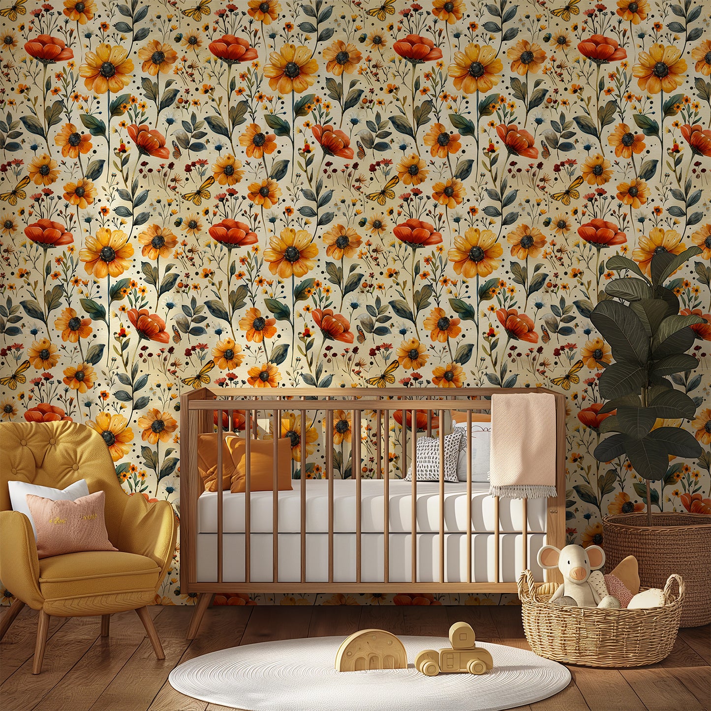 Behang bloemen motief - LM Baby Art