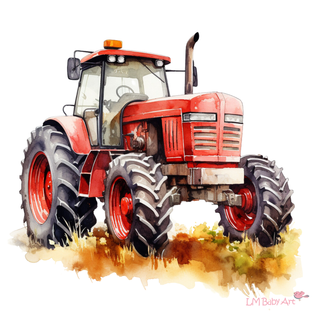 Muursticker rode tractor - LM Baby Art