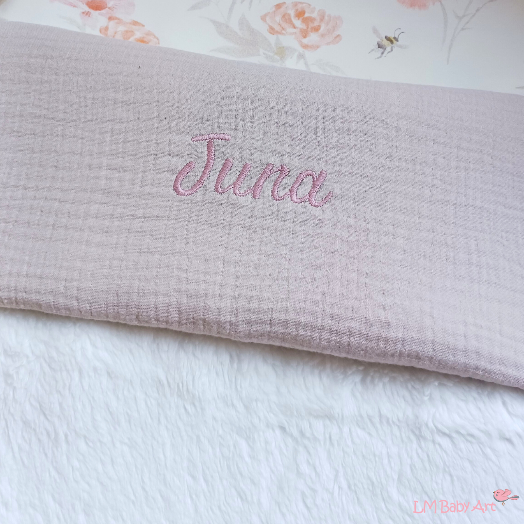 Hydrofiele swaddledoek XL - Dusty roze - 120x120cm - MET NAAM - LM Baby Art