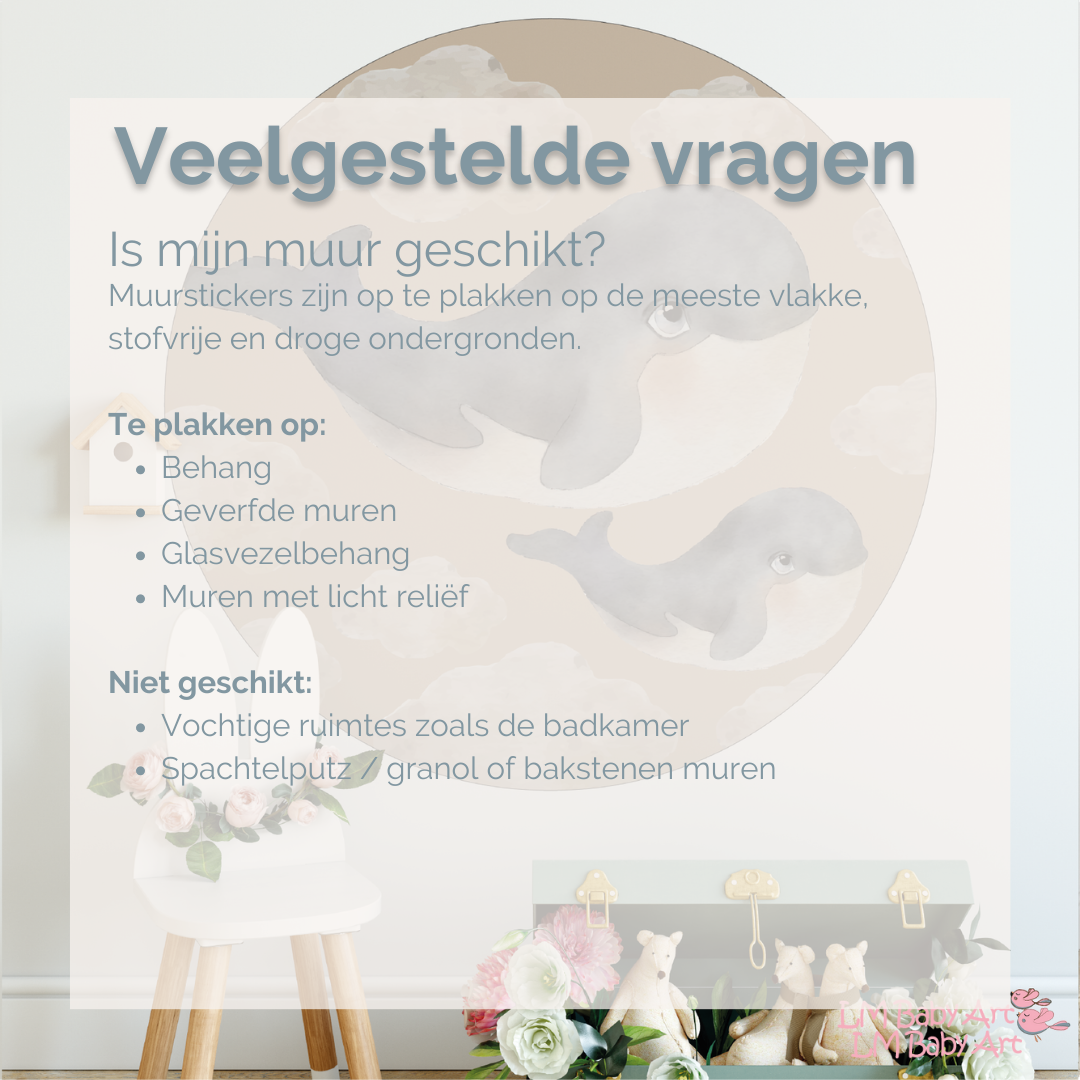 Muurcirkel walvissen roze wolk - LM Baby Art