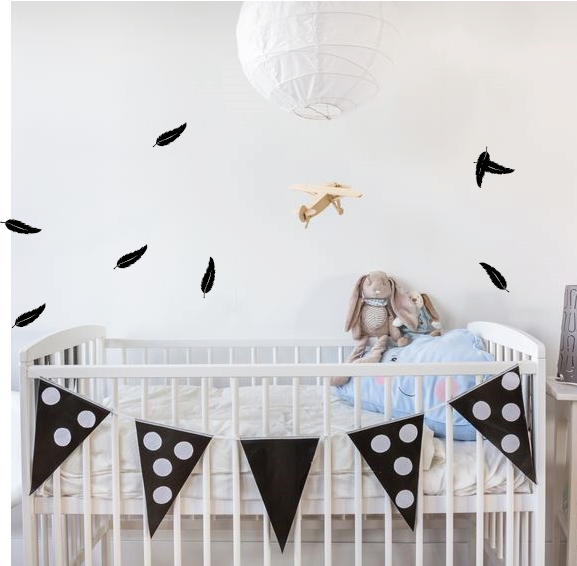 Zwarte veertjes muurstickers - LM Baby Art
