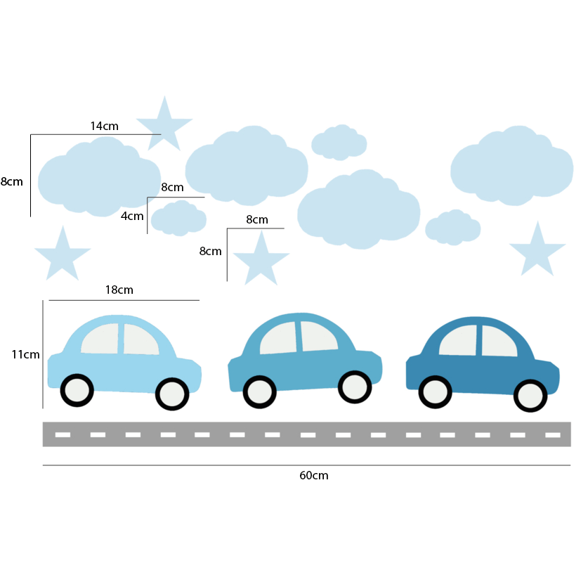 Blauwe auto´s muursticker set - LM Baby Art