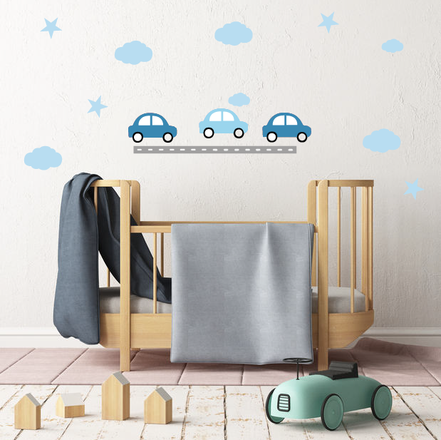 Blauwe auto´s muursticker set - LM Baby Art