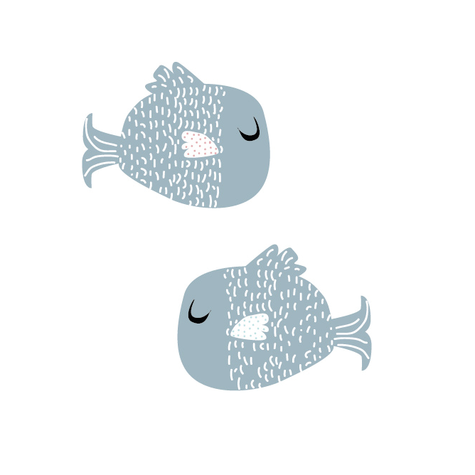 Grijs blauwe visjes muurstickers uit de Fishie Fishies collectie