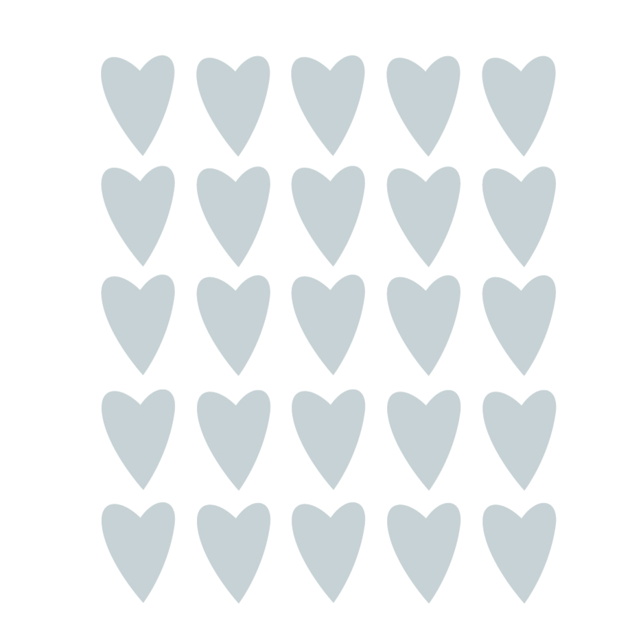 Grijs blauwe hartjes muurstickers. Set van 25 muurstickers
