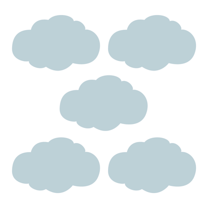 Grijs blauwe wolken muurstickers set van 5 stuks