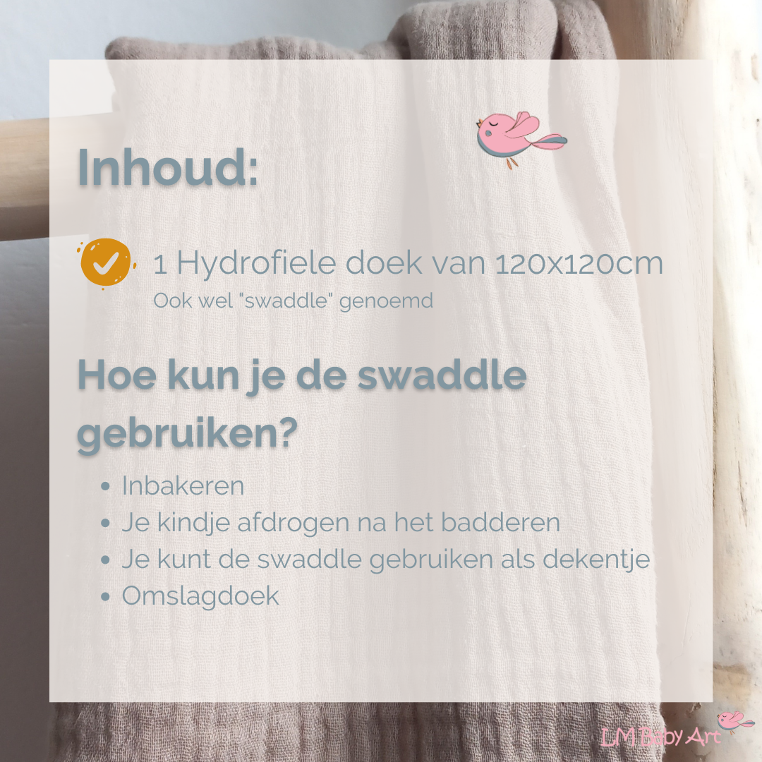 Hydrofiele swaddledoek XL - Taupe - 120x120xm - LM Baby Art