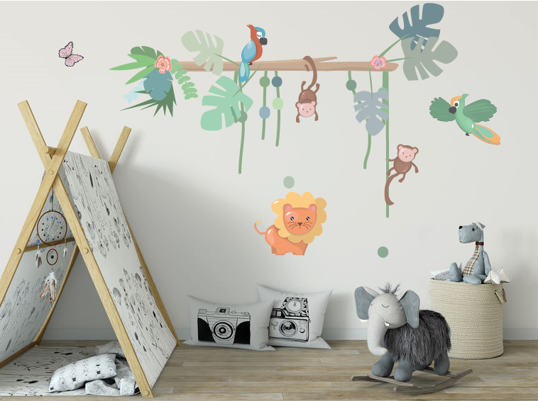 Sfeerafbeelding van de Jungly Jungle muursticker collectie - Jungle thema op de muren