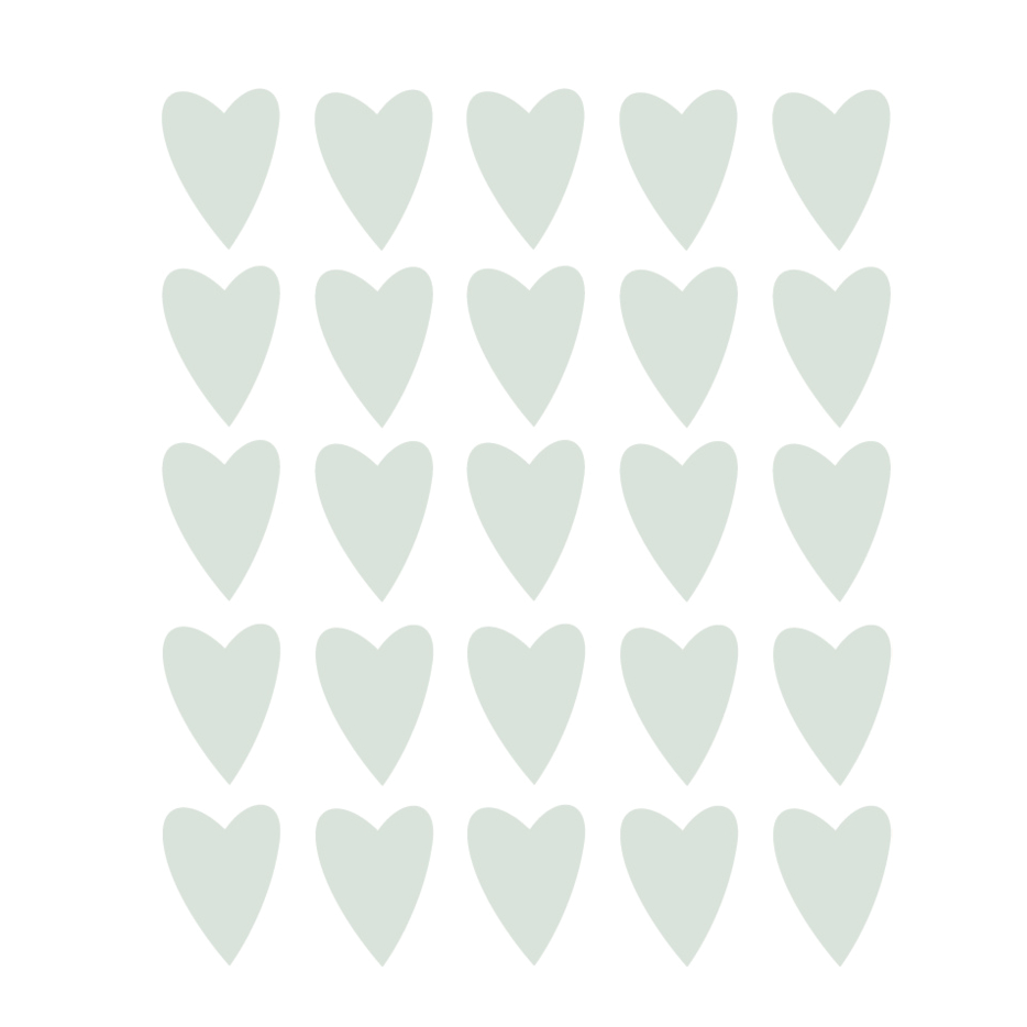 Mint groene hartjes muurstickers. Set van 25 muurstickertjes