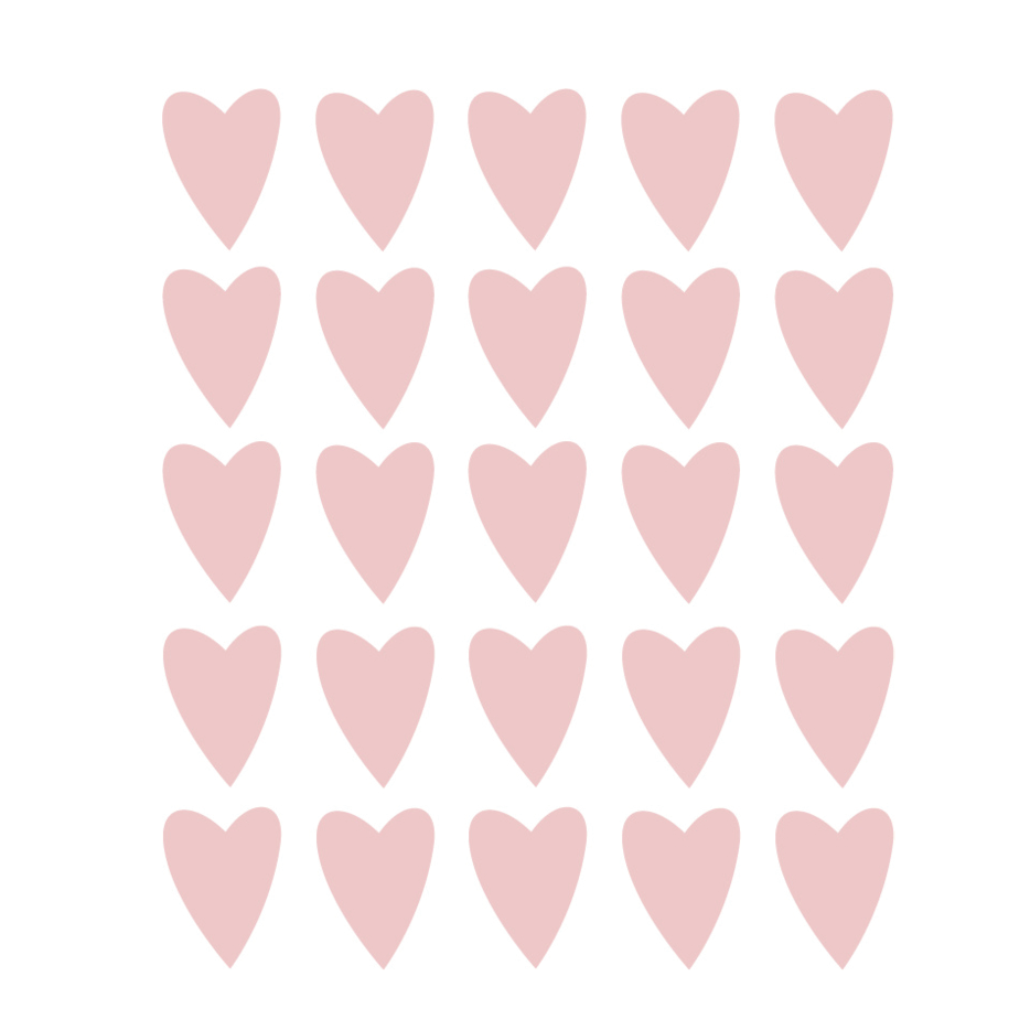 Roze hartjes muurstickers voor in de babykamer. Set van 25 hartjes muurstickers