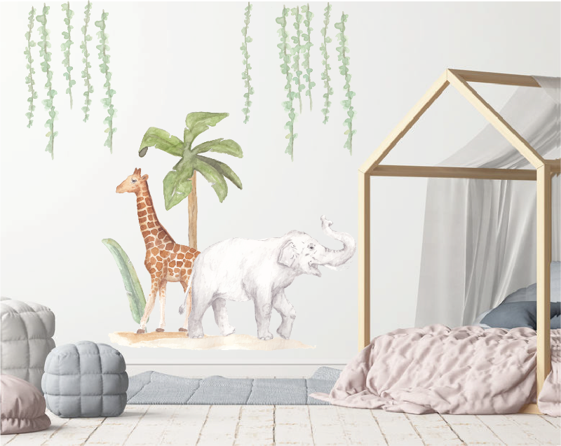 Giraf en olifant muursticker