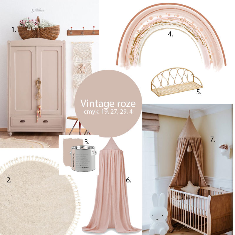 Grote regenboog muursticker Nude tinten | Kleuradvies | Vintage roze