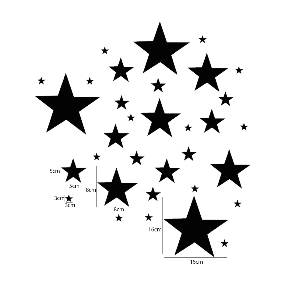 Zwarte sterren muurstickers met verschillende afmetingen