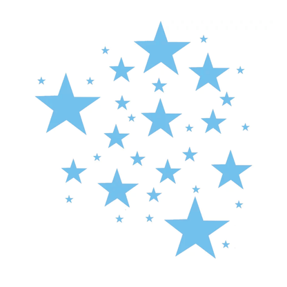 Blauwe sterren muurstickers met verschillende afmetingen