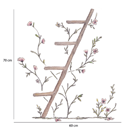 Ladder met bloemetjes muursticker met de afmetingen erbij