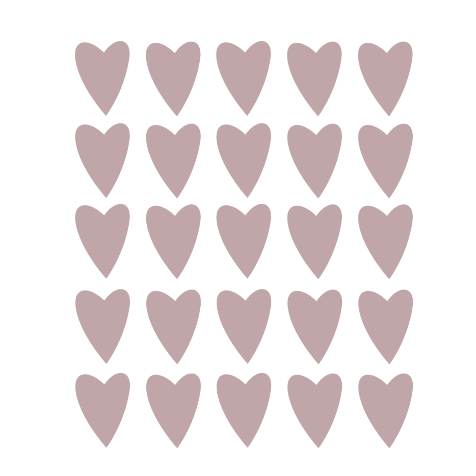 Bruin roze hartjes muurstickers - Set van 25 hartjes muurstickers. Leuk voor in de babykamer of kinderkamer
