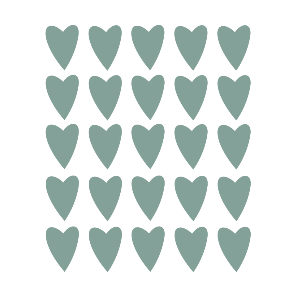 Donker groene hartjes muurstickers voor een stoere meisjeskamer. Set van 25 stickertjes