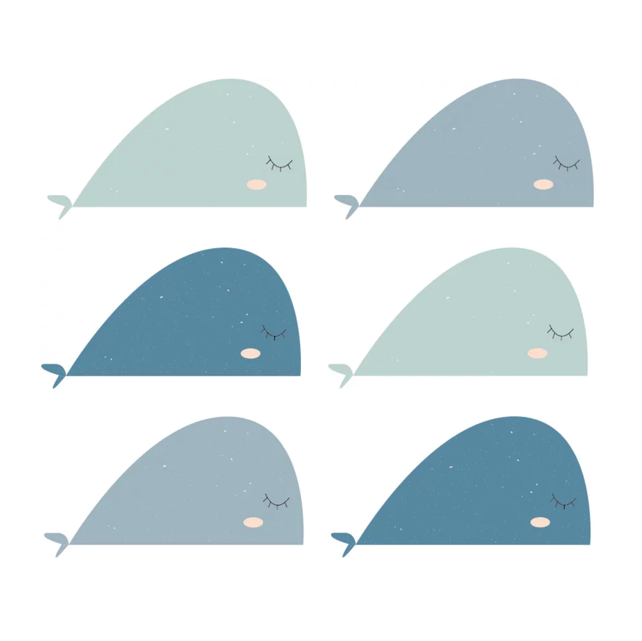 Walvissen muurstickers met verschillende blauw tinten
