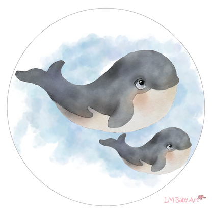 Muurcirkel walvissen | 30x30cm - LM Baby Art | Muurdecoratie voor de allerkleinsten