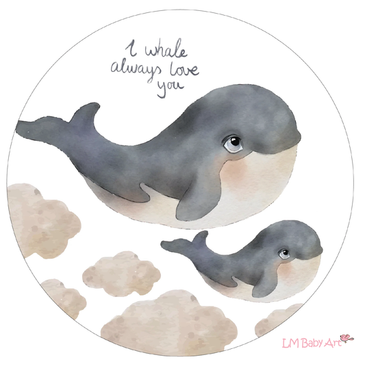Muurcirkel walvissen roze | 30x30cm - LM Baby Art | Muurdecoratie voor de allerkleinsten