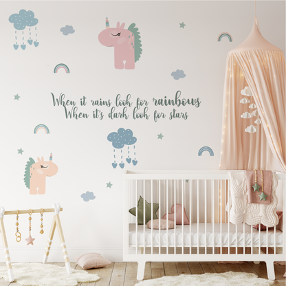Regenbogen en eenhoorns muursticker set | My Little Rainbow collectie - LM Baby Art | Muurdecoratie voor de allerkleinsten