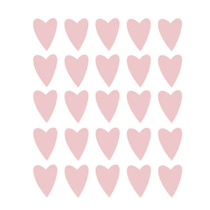 Roze hartjes muurstickers voor in de babykamer. Set van 25 hartjes muurstickers 