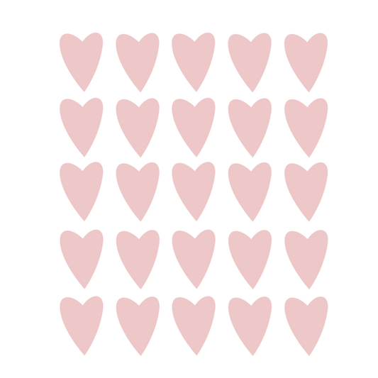 Roze hartjes muurstickers voor in de babykamer. Set van 25 hartjes muurstickers