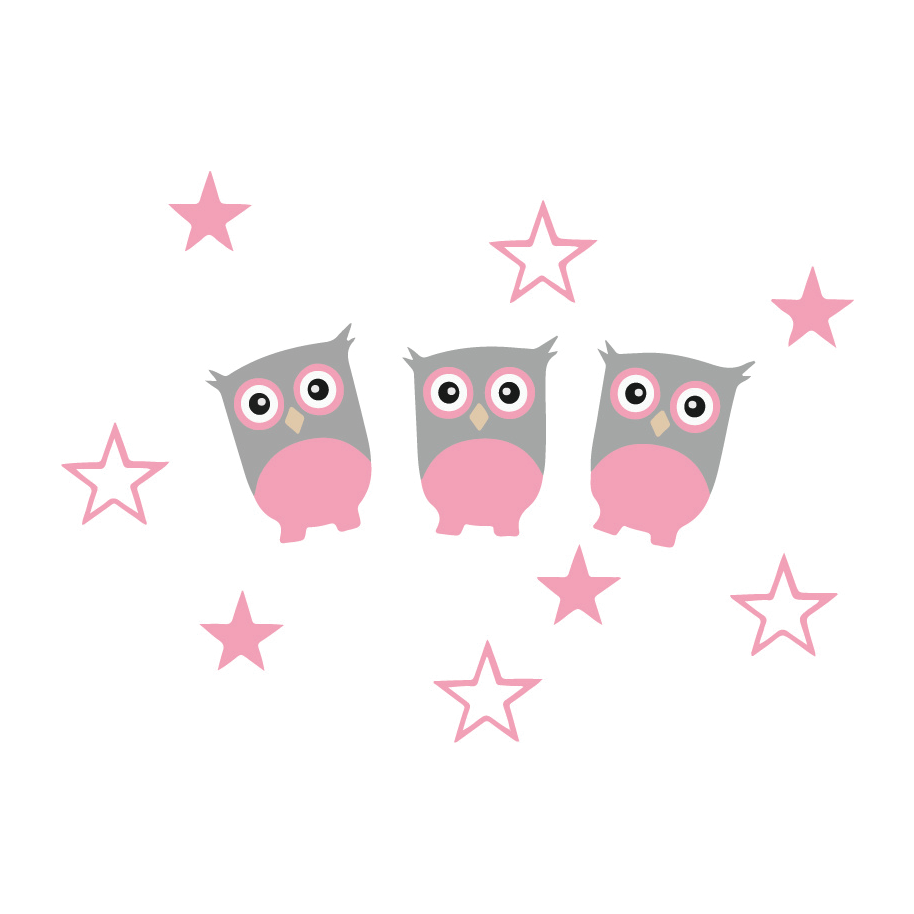 Roze uiltjes muurstickers met roze sterren