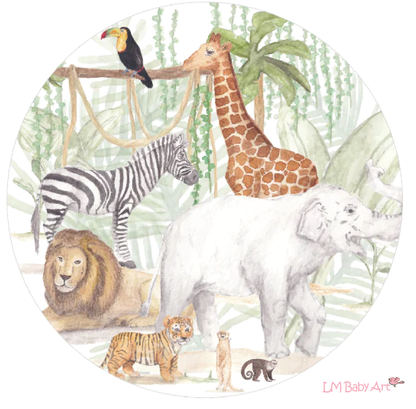 Safari dieren muurcirkel - LM Baby Art | Muurdecoratie voor de allerkleinsten