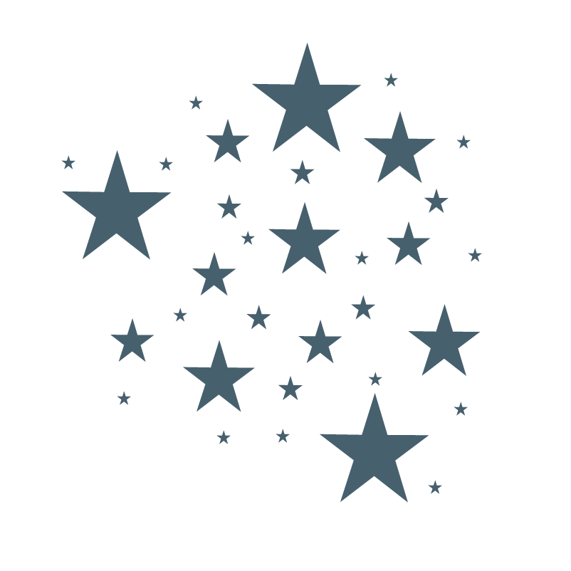 Donker blauwe sterren muurstickers met verschillende afmetingen