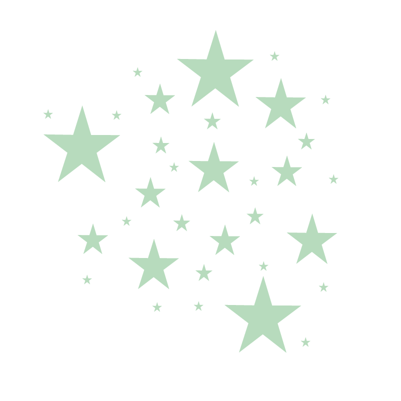 Licht groene sterren muurstickers met verschillende afmetingen