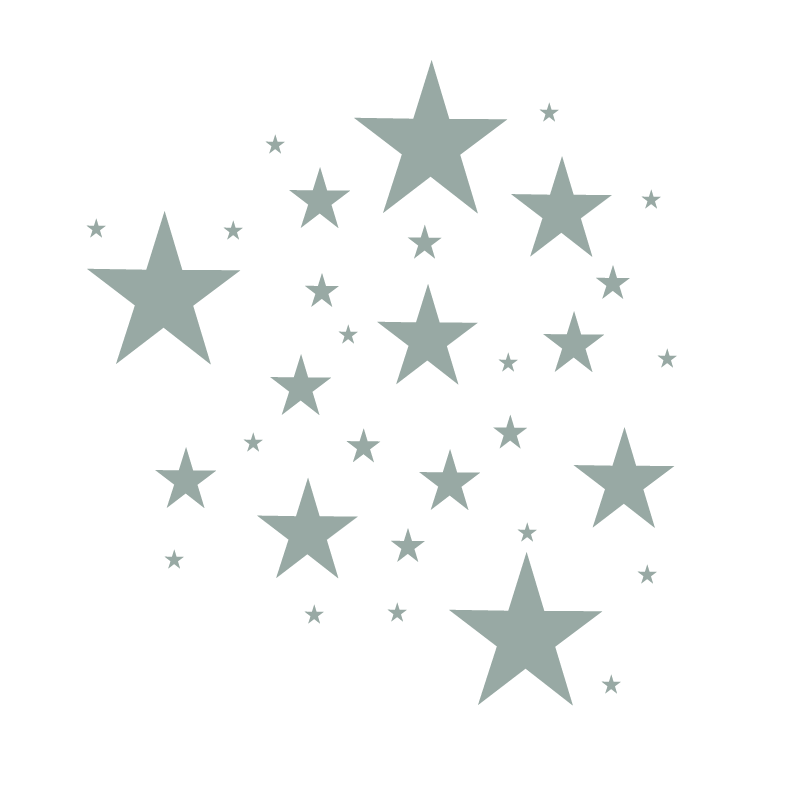 Mos groene sterren muurstickers met verschillende afmetingen