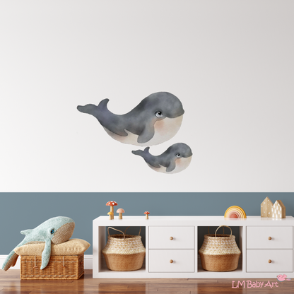 Muursticker grote walvis met baby walvis - LM Baby Art 