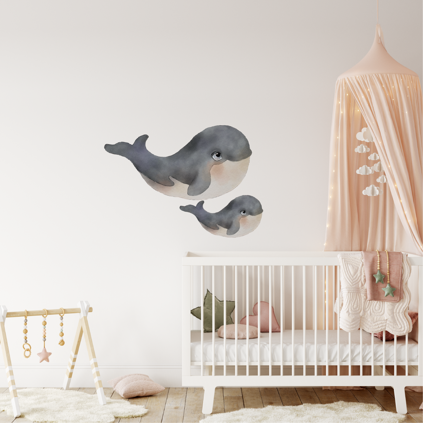 Muursticker grote walvis met baby walvis - LM Baby Art | Muurdecoratie voor de allerkleinsten