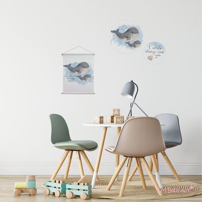 Textielposter Walvissen - LM Baby Art | Muurdecoratie voor de allerkleinsten