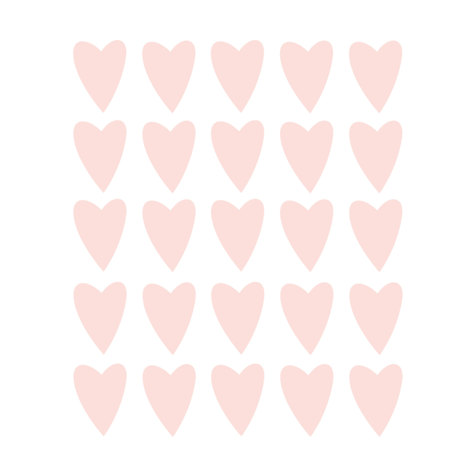 Zalm roze hartjes muurstickers. Set van 25 stickers