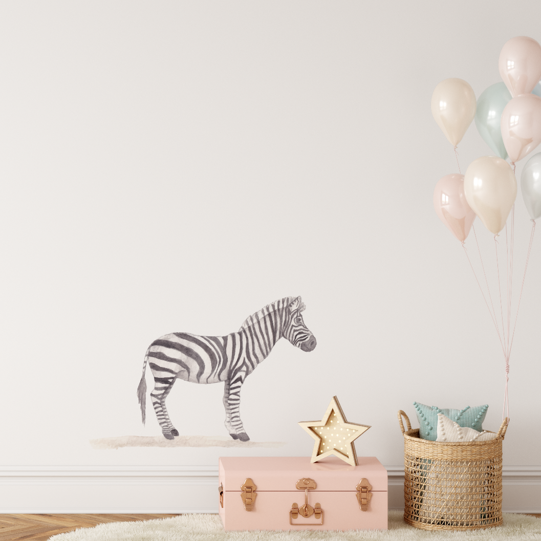 Zebra muursticker | 49x43cm - LM Baby Art | Muurdecoratie voor de allerkleinsten