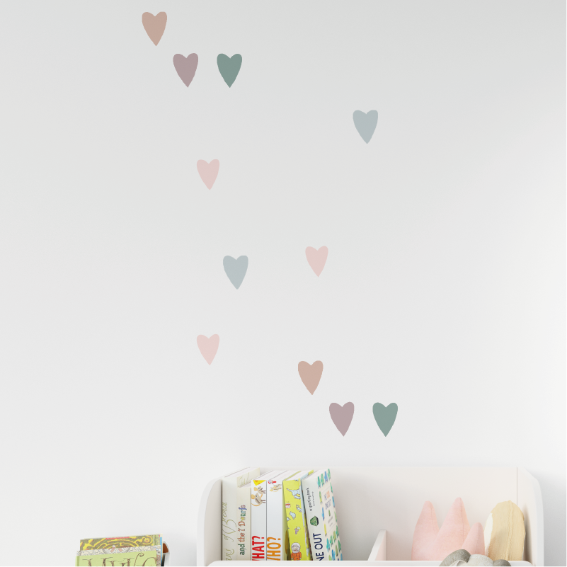 Vrolijke hartjes muurstickers | 25 hartjes stickers - LM Baby Art | Muurdecoratie voor de allerkleinsten