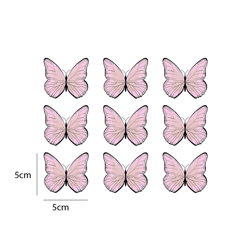 Afmetingen van de roze vlinder muurstickers set
