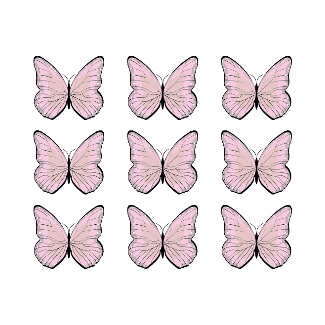 Roze vlinder muurstickers. Set van 9 stickers om op de muur te plakken