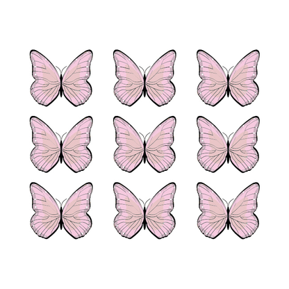 Roze vlinder muurstickers. Set van 9 stickers om op de muur te plakken