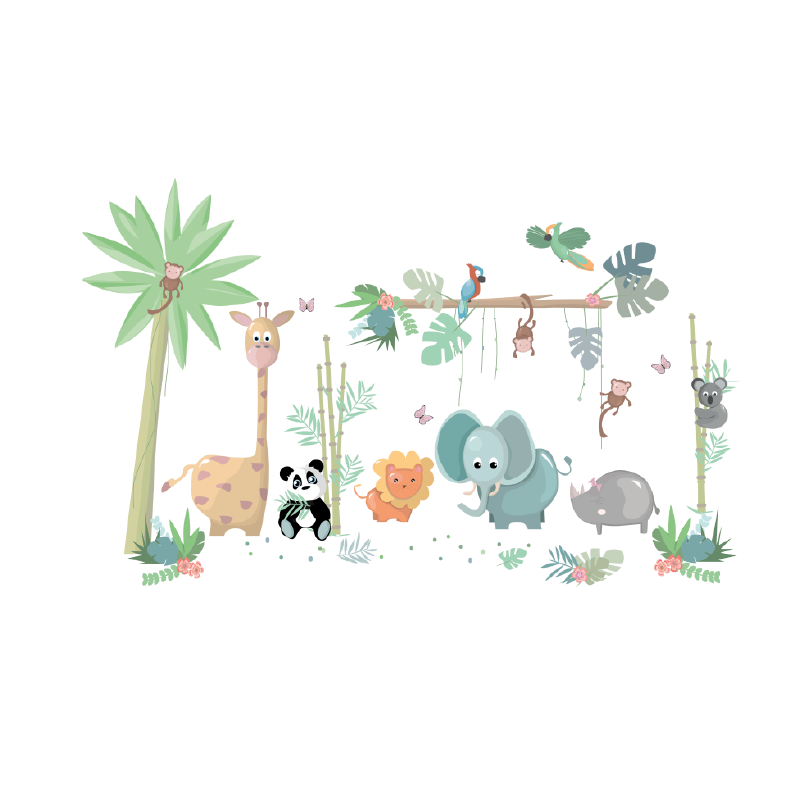 Schattige safaridieren Muursticker kinderkamer Schattige safaridieren Muursticker kinderkamer